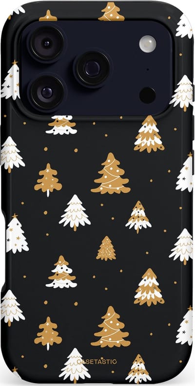 Casetastic hoesje geschikt voor Apple iPhone 17 Pro - MagSafe - Dubbellaagse bescherming - Happy Chistmas Kerstbomen - Fashion Case - Zwart