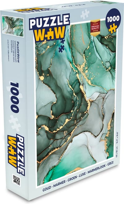 Puzzel Goud - Marmer print - Groen - Luxe - Marmerlook - Grijs - Legpuzzel - Puzzel 1000 stukjes volwassenen