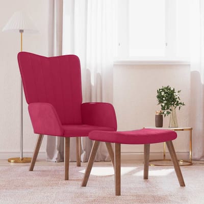 vidaXL - Relaxstoel - met - voetenbank - fluweel - wijnrood