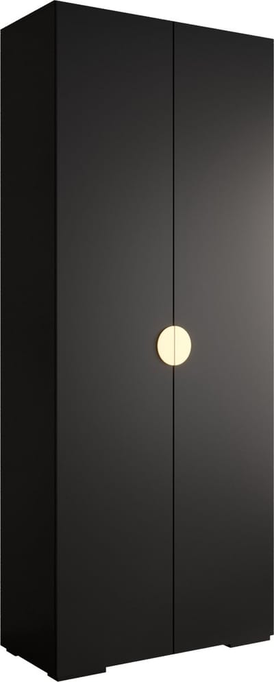 Opbergkast Kledingkast met 2 draaideuren Garderobekast slaapkamerkast Kledingstang met planken | Gouden Handgrepen, elegante kledingkast, glamoureuze stijl (LxHxP): 100x237x47 cm - IVONA 4 (Zwart, 100 cm)