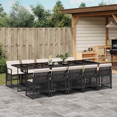vidaXL - 11-delige - Tuinset - met - kussens - poly - rattan - zwart