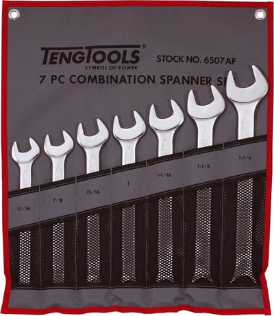 Teng Tools 6507AF 7-delige Ring-/steeksleutelset in roltas - Inches - 13/16"-1 1/4"