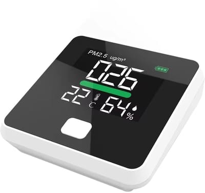 Luchtkwaliteit Monitor - Gasdetector Sensor - Binnenlucht Meten - Digitale Weergave - PM2.5 Temperatuur Vochtigheid - Zwart