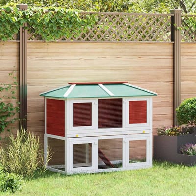 vidaXL - Konijnenhok - twee - verdiepingen - hout - rood