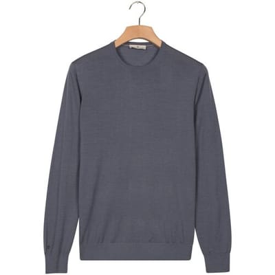 Thomas Maine Trui Crew Neck Pullover Single Knit Merino Wool Storm Sky / male