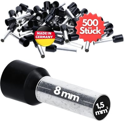 500 stuks Kalitec AE1508SW adereindhulzen geïsoleerd 1,5 mm² 8 mm lang zwart I Made in Germany I Industriële kwaliteit