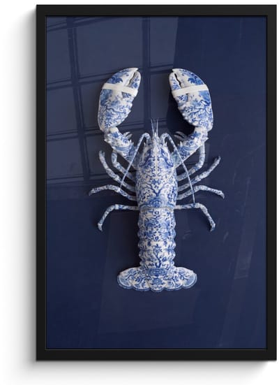 Poster in lijst - Fotolijst 40x60 cm - Posters - Kreeft - Porselein - Delfts - Blauw - Posterlijst zwart - Decoratie - Wanddecoratie woonkamer - Muurdecoratie slaapkamer