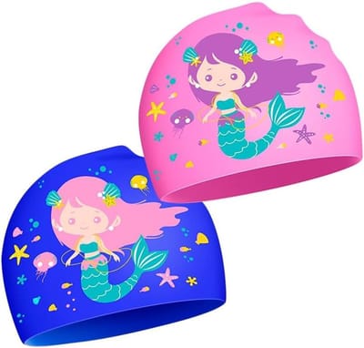 Badmuts Meisjes - Zwemmuts Kinderen - Bescherming Haar - Zeemeermin Design - One Size - Blauw Roze