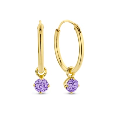 New Bling 9NB-1211 Zilveren Oorringen met Zirkonia hangertje 3mm - Paars - 15 mm - Zilver - Verguld/Goud op Zilver