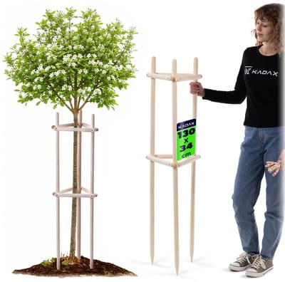 KADAX boomsteun 130 cm van stevig hout, boomsteun voor het stevig vastzetten van jonge bomen en struiken, driepote plantensteun van beukenhout voor in de tuin (naturel)