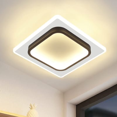 NETTLIFE Plafondlamp LED - vierkant - Wit en Zwart - 23.5cm - 3000K Warm Wit Licht - Moderne Slaapkamerverlichting - voor Keuken | Woonkamer | Hotel - 14W