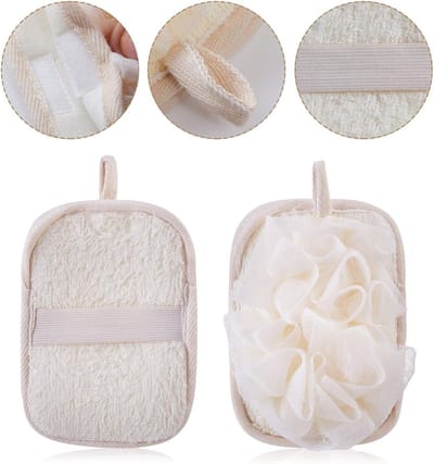 Badhandschoen voor vrouwen, loofah spons en scrubpad, 2-in-1, zacht exfoliërend met elastische handband, ideaal voor huidverzorging en ontspanning