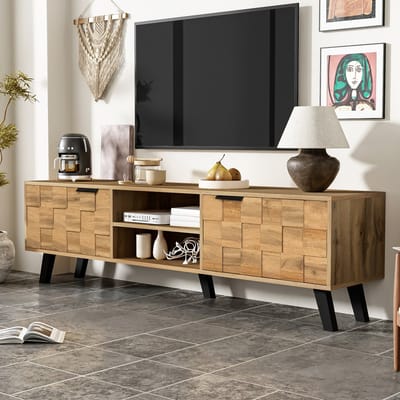 Wishdor TV-meubel 160,5 x 35,5 x 45 cm van spaanplaat, met deuren en open vakken, naturel hout, modern