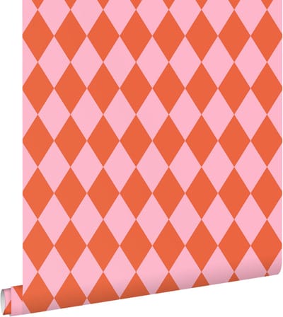 ESTAhome behang ruiten oranje en roze - 50 x 900 cm - 131602
