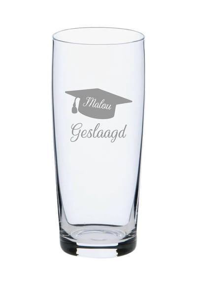 Geslaagd - bierfluitje - geslaagd cadeau - uniek cadeau - glas gravering - graveren - naam in glas - herinnering - diploma