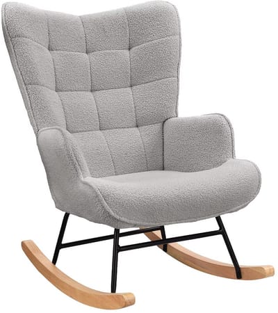 JOYNEXTBUY - Schommelstoel - Relaxstoel - Comfortstoel - Schommelzetel - Lounge fauteuil - Ergonomisch - Teddystof - Armleuningen - Grijs