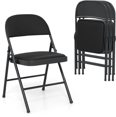 COSTWAY Set van 4 klapstoelen, tuinstoel, inklapbaar, campingstoel, kunstleer met metalen frame, eetkamerstoelen, gestoffeerd, tot 150 kg belastbaar, klapstoel voor gasten, eetkamer, camping