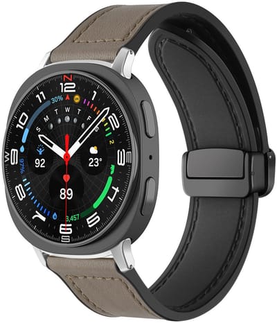 By Qubix - smartwatch bandje - Compatible Samsung bandje - Leer + siliconen bandje - Grijs - Geschikt voor Samsung Galaxy Watch 9 (40/44mm) - Watch 8 (40/44mm) - Watch 8 Classic (46mm)