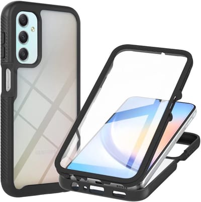 Hoesje Geschikt voor Samsung Galaxy A24 | Met ingebouwde screenprotector | Full Protect valbescherming | Doorzichtig / Zwart