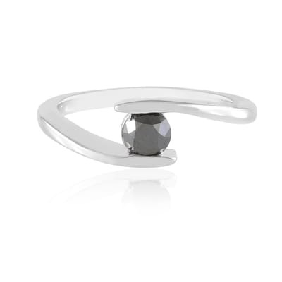 Cavill - Zilveren ring - 925 Sterling zilver geplatineerd - Zwarte diamant 0 454 ct briljantslijpsel - Moderne elegante ring - Ronde 4 6 mm