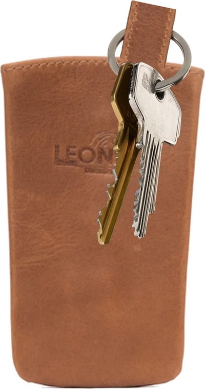 LeonDesign - Sleuteletui klokmodel - Bruin vintage leer - Dames & heren sleutelhouder - Met handige drukknop - Luxe sleutelhoesje