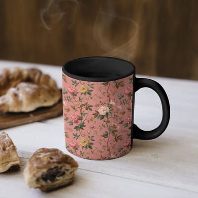Magische Mok - Foto op Warmte Mokken - Koffiemok - Klassiek - Botanisch - Roze - Magic Mok - Beker - 350 ML - Theemok