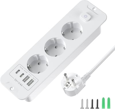 Inbouw Stopcontact met USB - Tafelstopcontact Verzonken - Bureau Organisatie - 7-in-1 Poorten - 2 meter kabel - Wit
