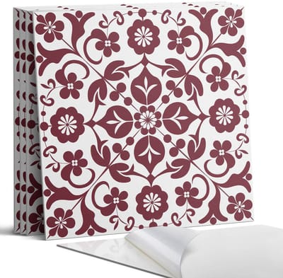 Coloray Wandpanelen Zelfklevend - Bloemenpatroon met versieringen Zelfklevende Wandpanelen - 50 cm x 50 cm - Bordeaux Wandpaneel PVC - 5 stuks - Mozaïeken Wandpanelen Zelfklevend - Wandpanelen Keuken - Wandpaneel Badkamer