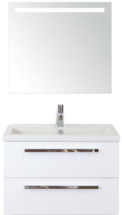 Seville Badmeubelset 80 cm - Wit Hoogglans - Keramische Wastafel Wit Djazz met Sence Spiegel