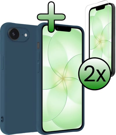 Hoesje Met 2x Screenprotector - Geschikt voor Apple iPhone 17e - Sterk & Shockproof - Back Cover - Siliconen Case - Telefoon Hoes - Donkerblauw