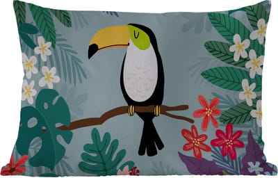 Buitenkussens - Toekan - Planten - Bloemen - Kinderen - Dieren - Kids - 60x40 cm - Weerbestendig