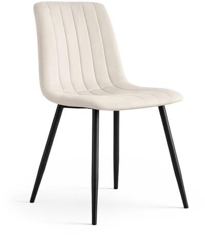 Eetkamerstoel LIVO / Gestoffeerde Stoelen / Fluwelen Stoelen en Metalen Poten / Beige met zwarte benen