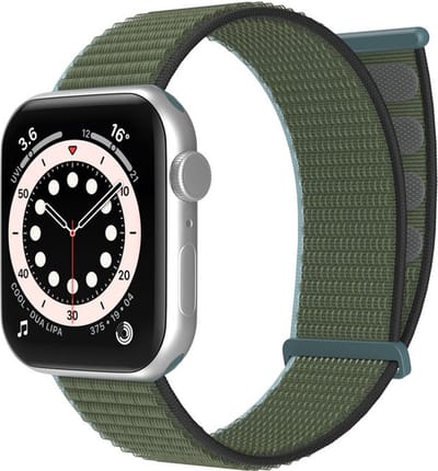 Strap-it Nylon Loop band - Geschikt voor Apple Watch bandje - Series 1/2/3/4/5/6/7/8/9/10/11/SE/SE2/SE3 - Olijfgroen - Nylon bandje met klittenband - Stof iWatch bandje voor maat: 38 / 40 / 41 / 42mm