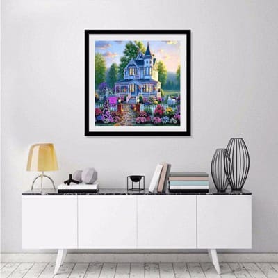 Peinture diamant au point de croix « Belle maison de jardin » Broderie diamant 3D Strass 30x30CM gray