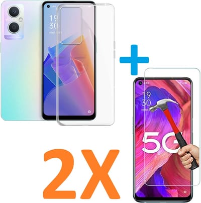 Soft TPU Transparant hoesje Silicone Case + 2 stuk Glas Screenprotector Geschikt voor: Oppo A96