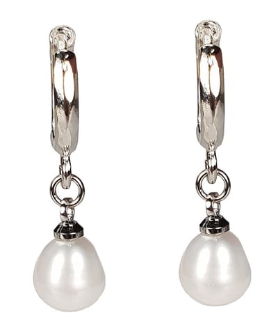 Zoetwater parel oorbellen Bente - oorringen - echte parels - edelstaal - wit - zilver - sieraden zakje - parel oorbellen dames
