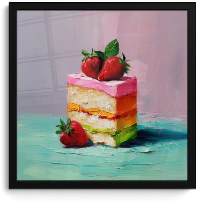Poster in lijst - Fotolijst 40x40 cm - Posters - Taartje - Aardbeien - Glazuur - Kleurrijk - Posterlijst zwart - Decoratie - Wanddecoratie woonkamer - Muurdecoratie slaapkamer