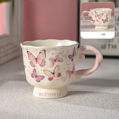 Retro Koffiekopje voor Vrouwen Persoonlijk High-End Gevoel Licht Luxe Hoge Waarde Keramiek Britse Afternoon Tea Kopje Latte Kopje 400ml gray