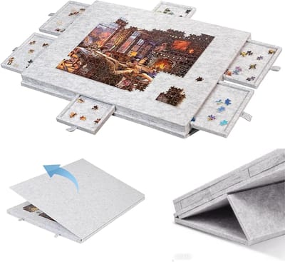 Puzzle tafel met 6 lades en afdekking, lichtgewicht vilt puzzelbord voor 1000 stukjes, met 2-in-1 standaard en transporthandvat, perfect voor volwassenen en puzzelliefhebbers