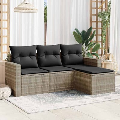 vidaXL - 4-delige - Loungeset - met - kussens - poly - rattan - lichtgrijs