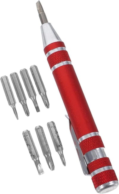 8-in-1 Schroevendraaier - Reparatieset Pen - Kleine Reparaties - Magnetische Tips - 10.5 cm - Rood