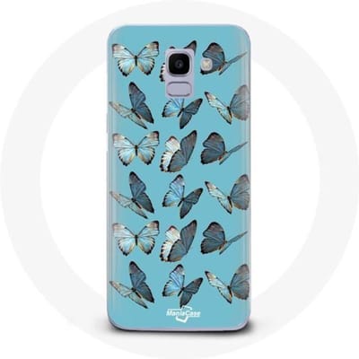 Hoesje - Samsung - Galaxy J6 2018 - Vlinders - Flexibel - Synthetische Bescherming blauw