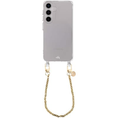 xoxo Wildhearts siliconen hoesje - Geschikt voor Samsung Galaxy S23 hoesje - Dreamy - Telefoonhoesje - Hoesje met koord - Gouden ketting - kort telefoonkoord - Transparant hoesje (korte variant)