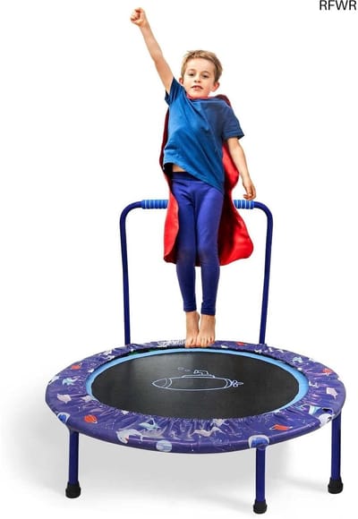 RFWR® Opvouwbare Mini Fitness Trampoline voor Kinderen met Verstelbare Leuning en Veiligheidsomlijsting
