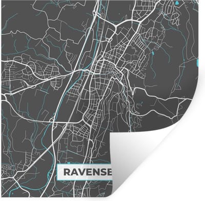 Muurstickers - Sticker Folie - Blauw – Duitsland – Plattegrond – Stadskaart – Kaart – Ravensburg - 100x100 cm - Plakfolie - Muurstickers Kinderkamer - Zelfklevend Behang XXL - Zelfklevend behangpapier - Stickerfolie
