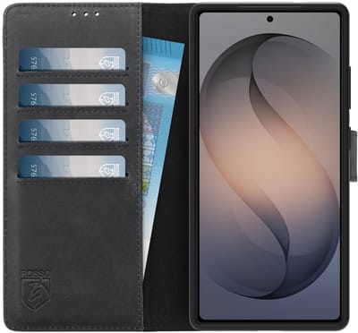 Rosso Deluxe Echt Leer Hoesje Geschikt voor Samsung Galaxy S26 Ultra | Ruimte voor drie pasjes | Portemonnee Book Case | Met Pasjeshouder | Zwart