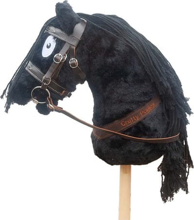 Stokpaard Crafty Ponies Hobby Horse Zwart + Staldoos & Hoofdstel