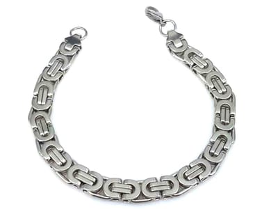 Stalen - RVS – Armband – Zilverkleurig - Platte - koningsschakel - L 22 cm - Br 8mm.