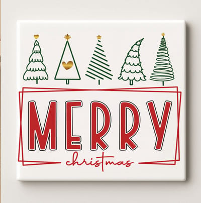Merry Christmas Tegel – Feestelijk Kerstbomen Design Wanddecoratie – Keramische Kersttegel 15 × 15 cm
