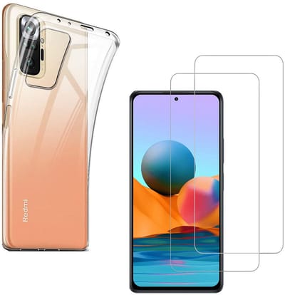 Hoesje Ultraslank geschikt voor Xiaomi Redmi Note 10 Pro backcover siliconen Transparant en 2 stuks ScreenProtector Gehard Glas